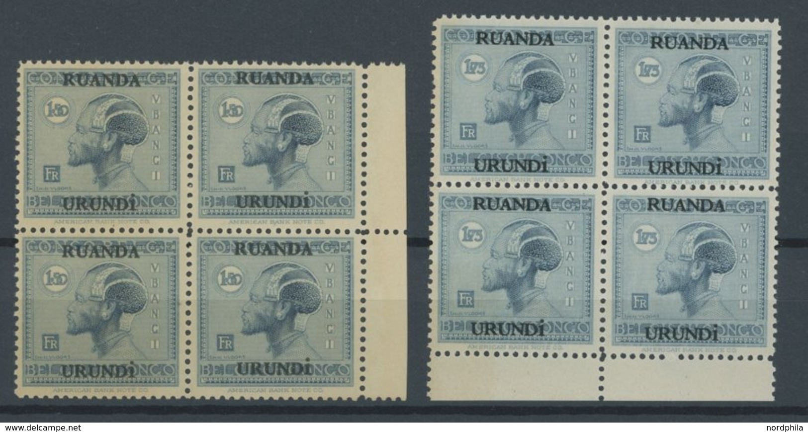 RUANDA-URUNDI 23-30 VB **, 1927, Freimarken In Viererblocks, Postfrisch, Fast Nur Pracht - Ungebraucht