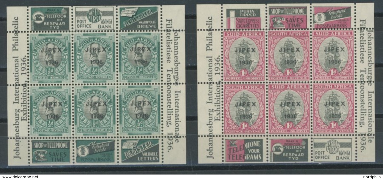 SÜDAFRIKA AB 1910 Bl. 1/2 **, 1936, Blockpaar JIPEX 1936, Postfrisch, Pracht - Blocks & Kleinbögen