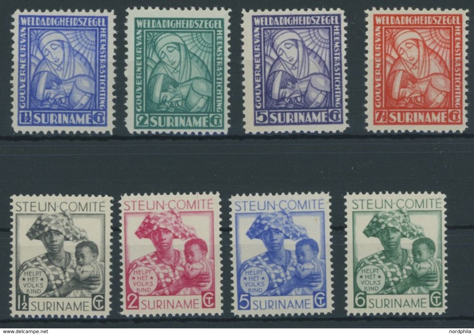 SURINAM 143-46,166-69 **, 1928, Gouverneur Van Heemstra Stiftung Und Steun-Kommitee, Postfrisch, 2 Prachtsätze - Surinam