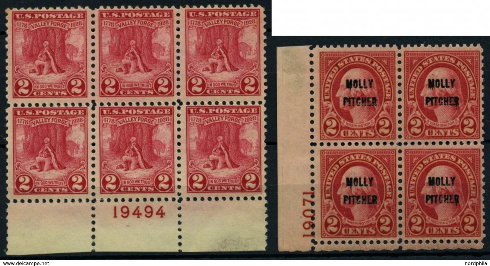USA 309,313 **, Scott 645/6, 1928, Valley Forge Und Monmouth, Je Im Postfrischen Plattenblock, Pracht, $95.- - Gebruikt