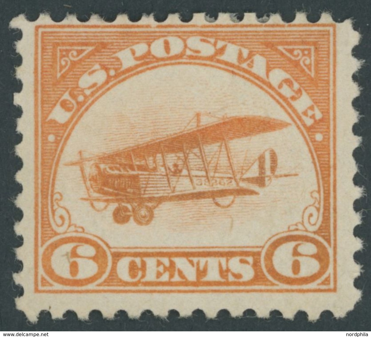 Scott C 1, 1918, 6 C. Postfluglinie New York - Washington, Falzrest, Pracht, $ 60 -> Automatically Generated Translation - Usati