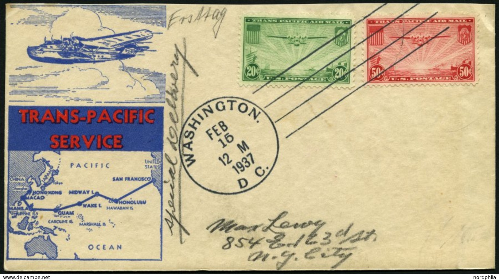 USA 380,400/1 BRIEF, Scott C 20-22, 1935/7, 25 C., 20 C. Und 50 C. Flugpost Auf 2 FDC`s, Pracht, $ 140 - Usati