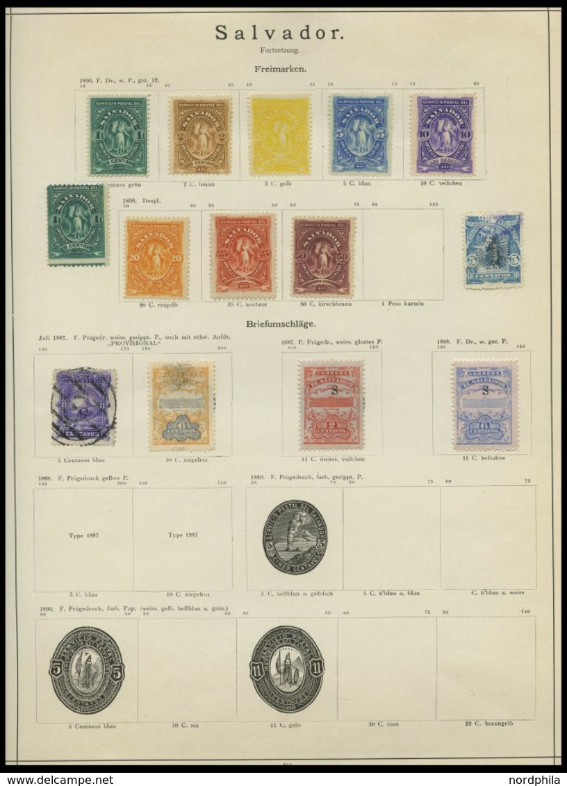 SLG. ÜBERSEE *,o,Brief , 1866-89, alter kleiner Sammlungsteil Mittelamerika von 88 Werten und 2 Belegen (u.a. Halbierung