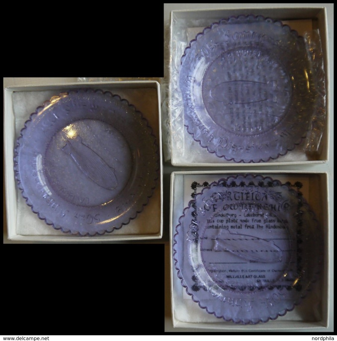 1987/93, Luftschiff Katastrophen Glasteller Edition, 3 Verschiedene, Bei Neonlicht Farbwechselnde Cup-Plates, Je 9 Cm Du - Ohne Zuordnung