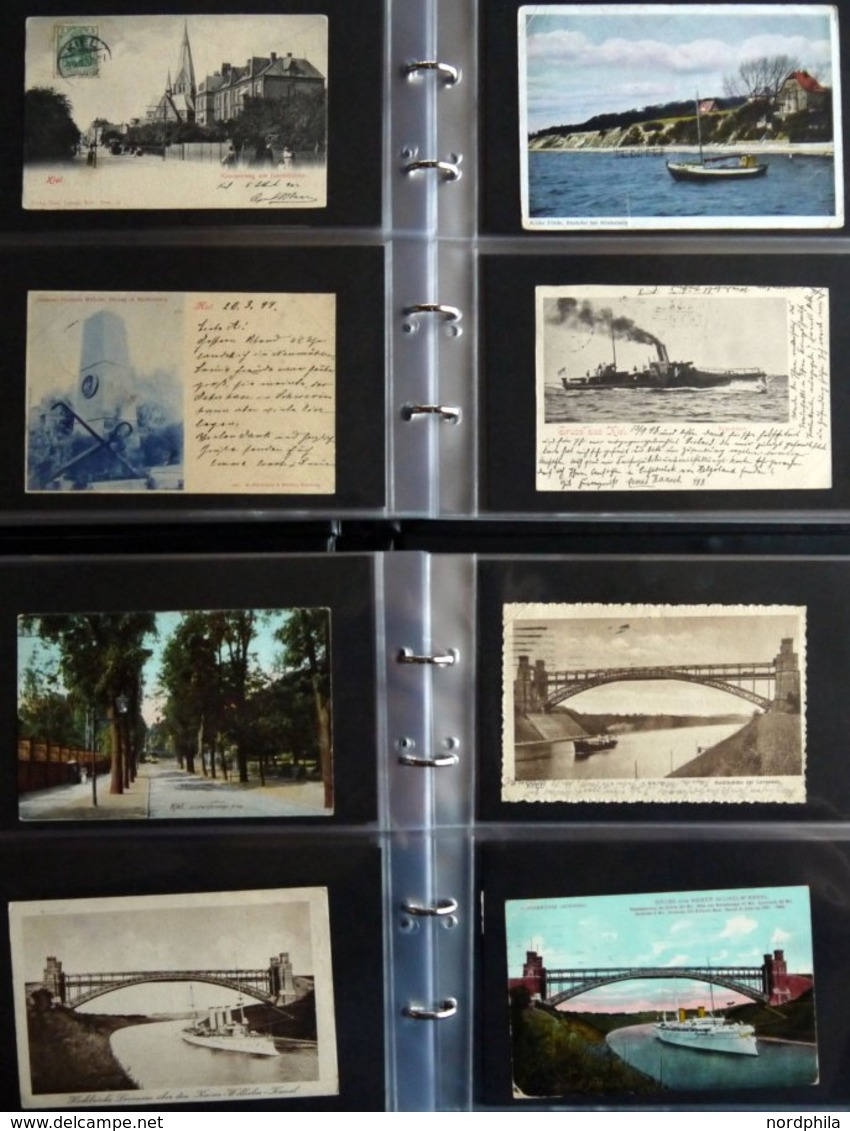 DEUTSCHLAND ETC. KIEL, Sammlung von 200 verschiedenen Ansichtskarten in 2 Briefalben, mit seltenen Lithographien, vielen