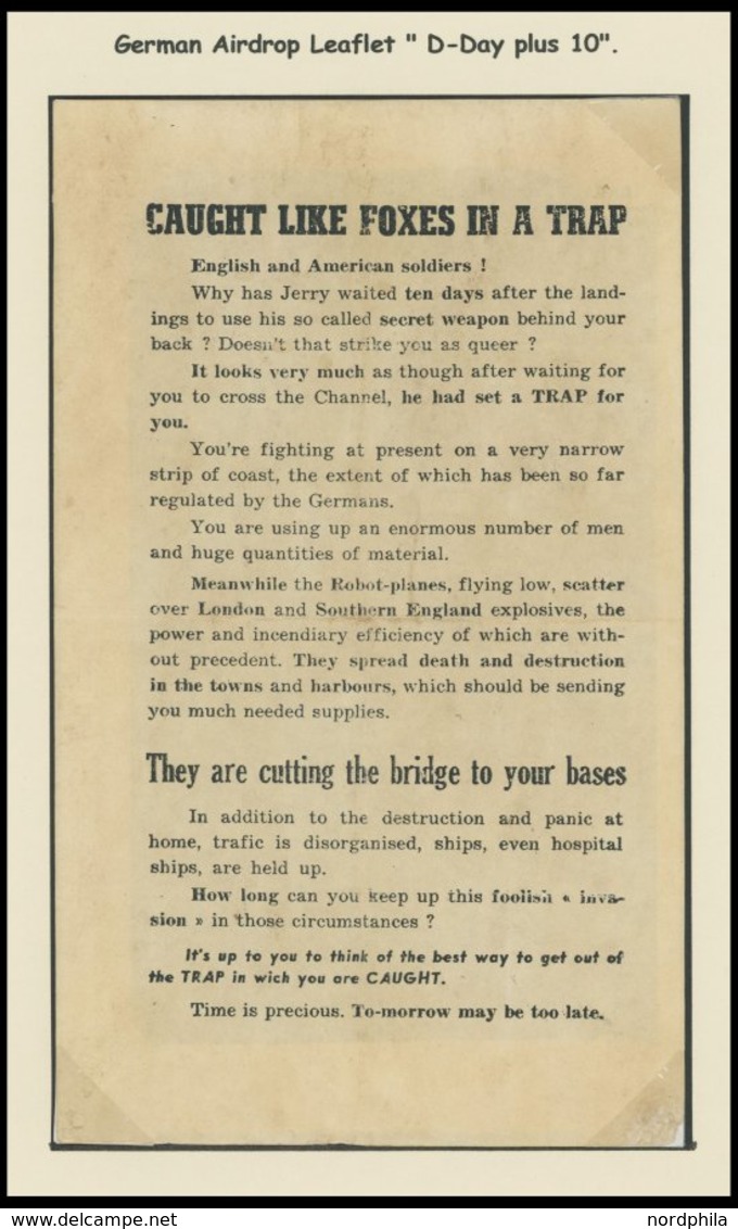 1944, V1-Flugblatt Der SS-Propagandastandarte EGGERS, Gerichtet Im Juni An Die In Der Normandie Gelandeten Engländer Und - Sonstige & Ohne Zuordnung