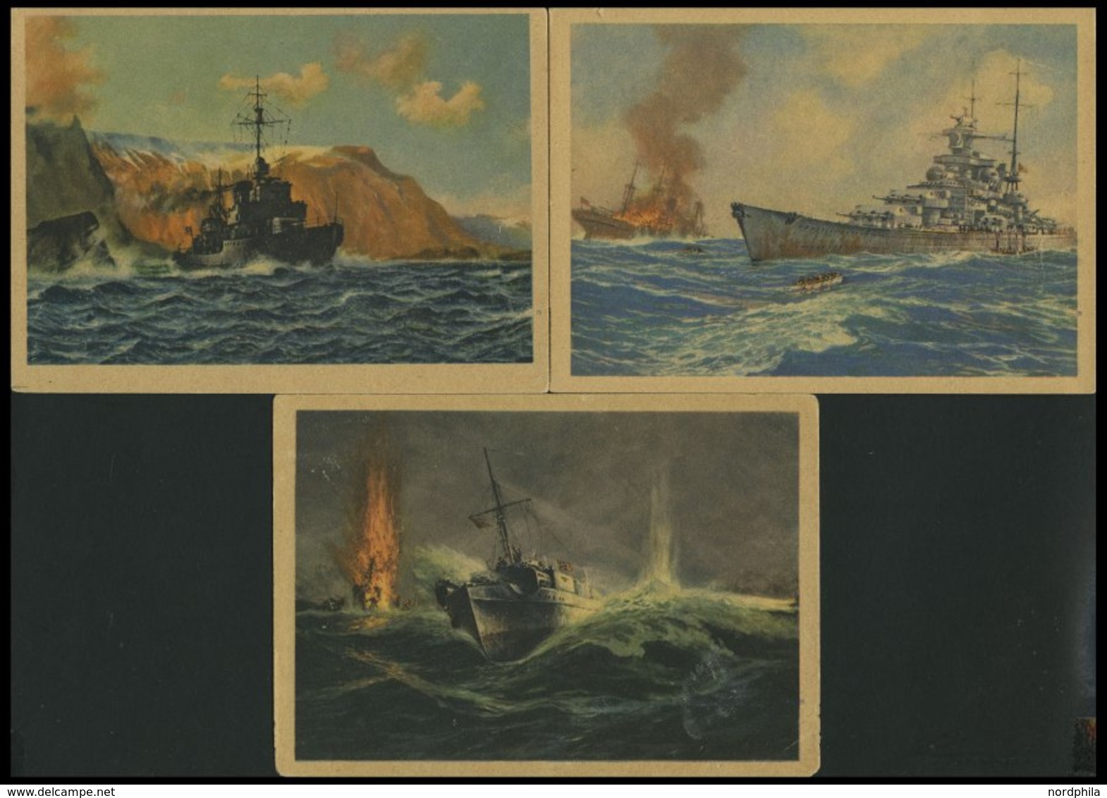 DEUTSCHE SCHIFFSPOST Seeschlachten Zweiter Weltkrieg: 3 Verschiedene Ungebrauchte Ansichtskarten Vom Marine Bilderdienst - Schiffahrt
