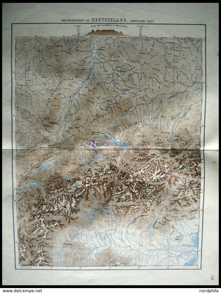 Deutschland, Der Südwestliche Teil, Oro-Hydrographische Karte, Kolorierter Stahlstich Aus Meyers Hand-Atlas, 1875 - Sonstige & Ohne Zuordnung