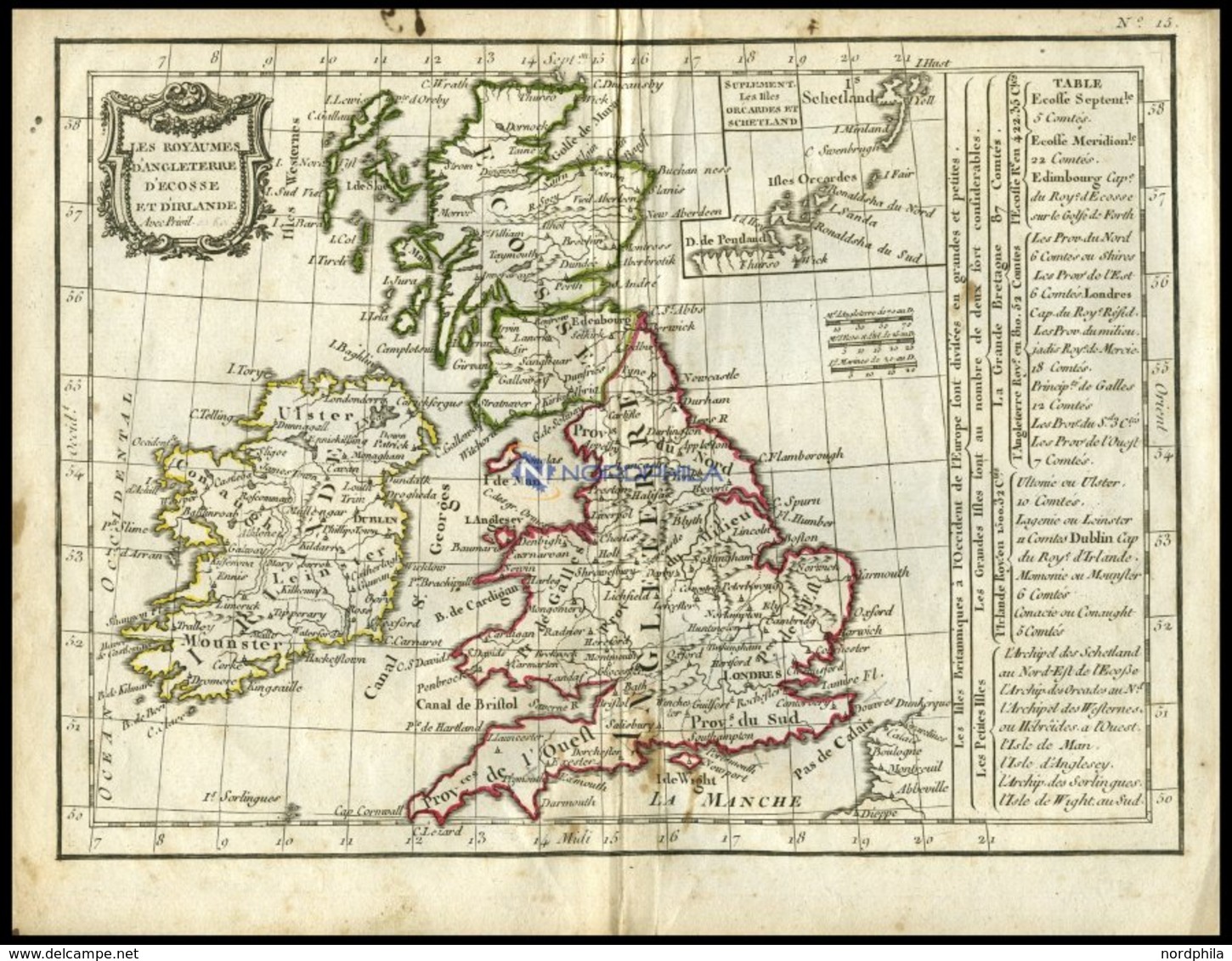 Großbritannien Und Irland, Les Royaumes D`Angleterre D`Ecosse Et D`Irlande, Grenzkolorierter Kupferstich Aus Delamarché  - Sonstige & Ohne Zuordnung