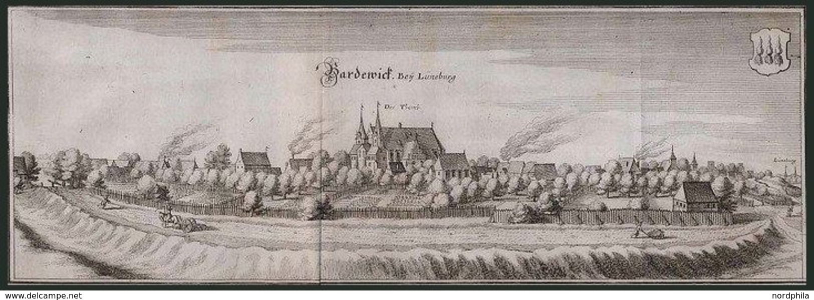 BARDEWIK Bei Lüneburg, Gesamtansicht, Kupferstich Von Merian Um 1645 - Lithographien