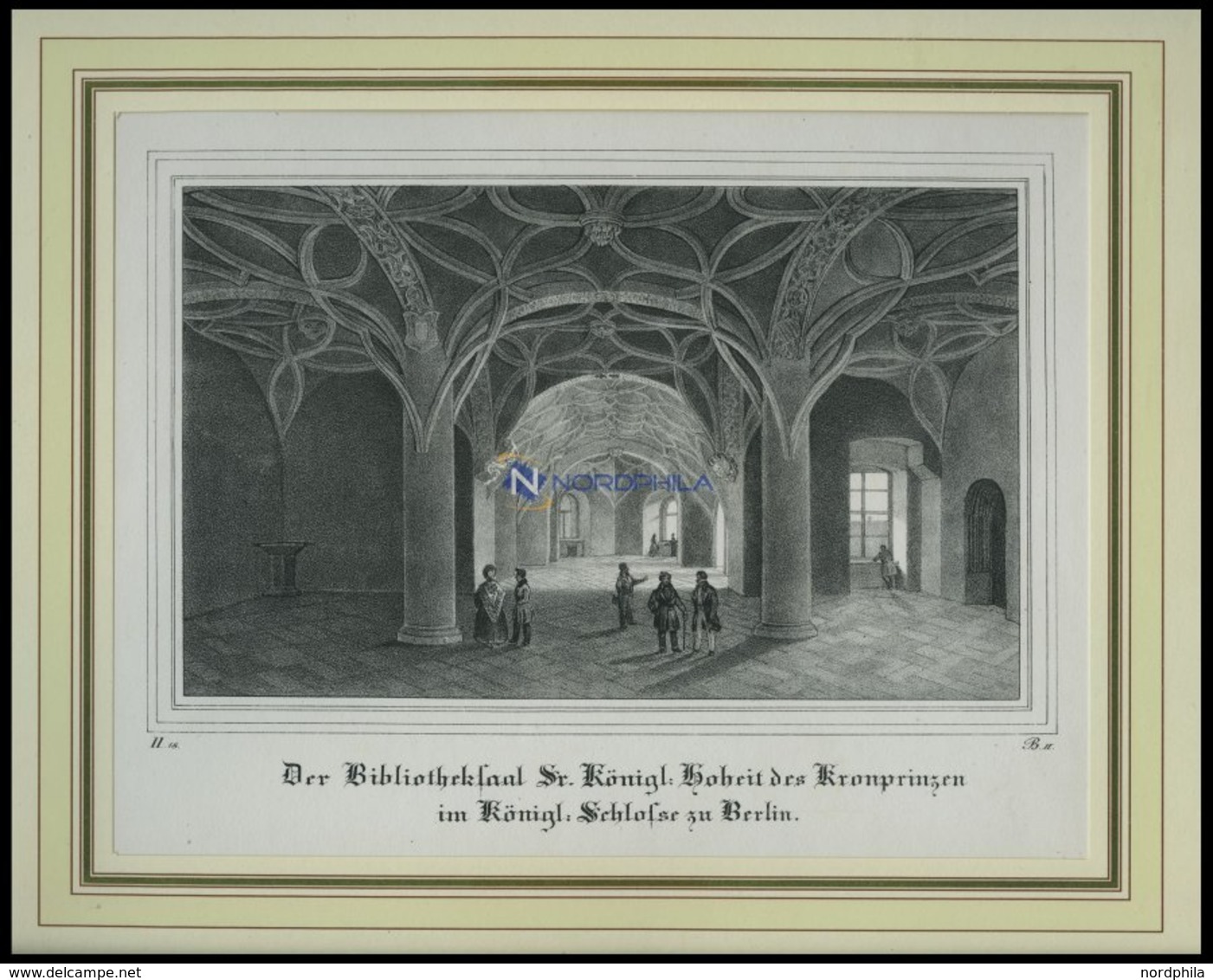 BERLIN: Bibliotheksaal Des Kronprinzen Im Königlichen Schloß, Lithographie Aus Borussia Um 1839 - Lithographien
