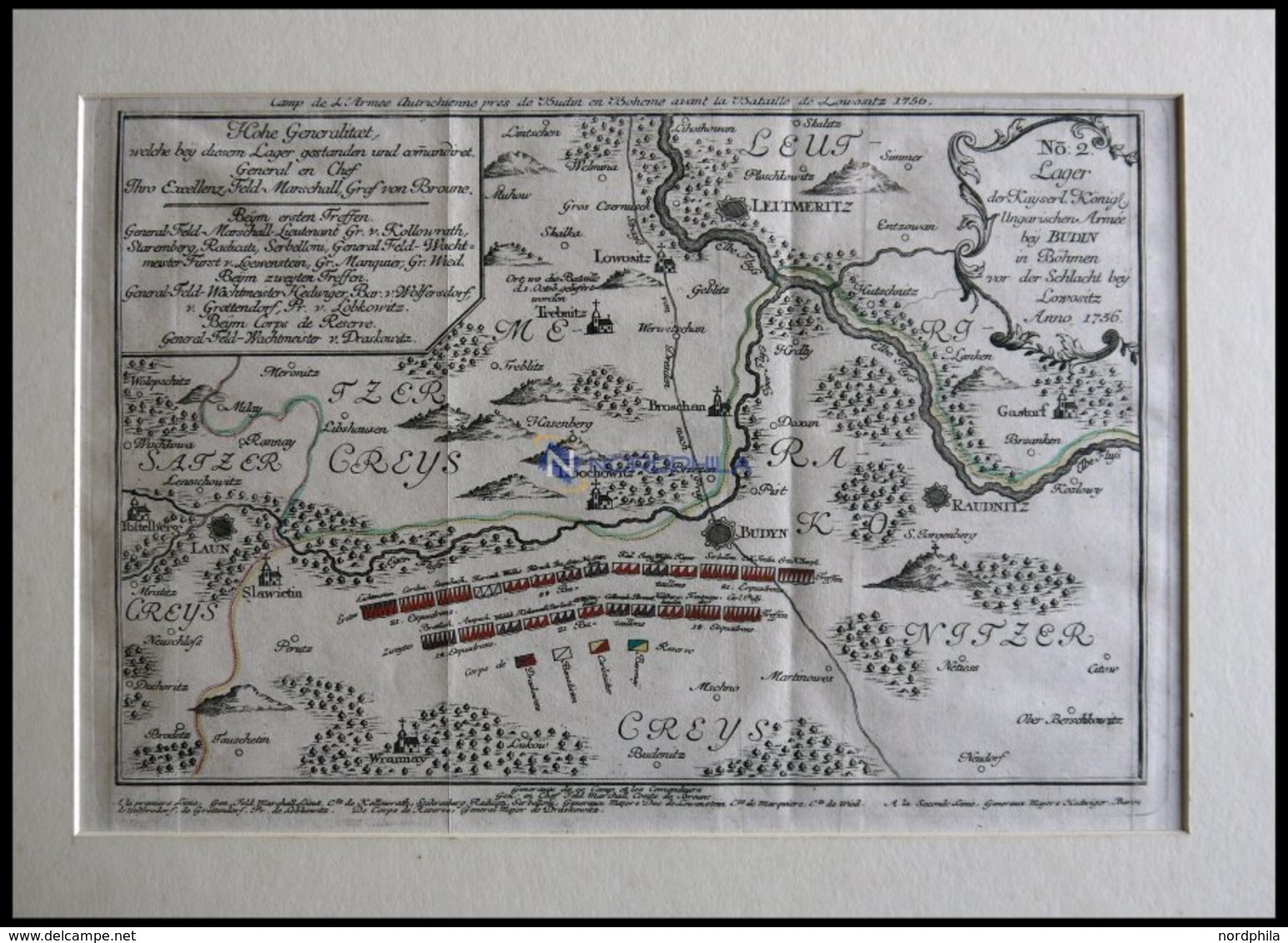 Bei BUDIN/BÖHMEN: Lager Vor Der Schlacht Bei Lowositz, Altkolorierter Kupferstich Von Ca. 1760 - Lithographien