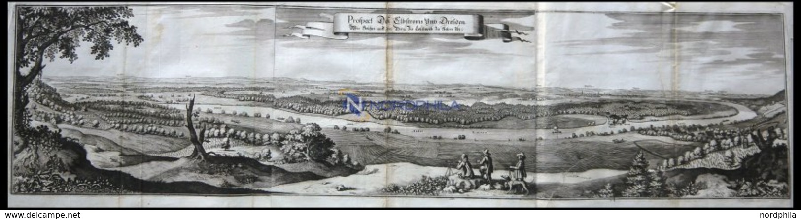DRESDEN, Elbstrom Um Dresden, Kupferstich Von Merian Um 1645, Leichte Mängel - Lithographien