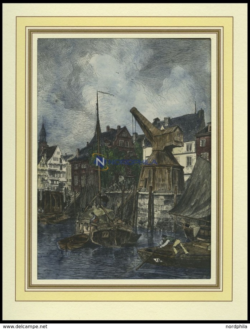 HAMBURG: Im Binnenhafen, Kolorierter Holzstich Von G. Schönleber Von 1881 - Lithographien