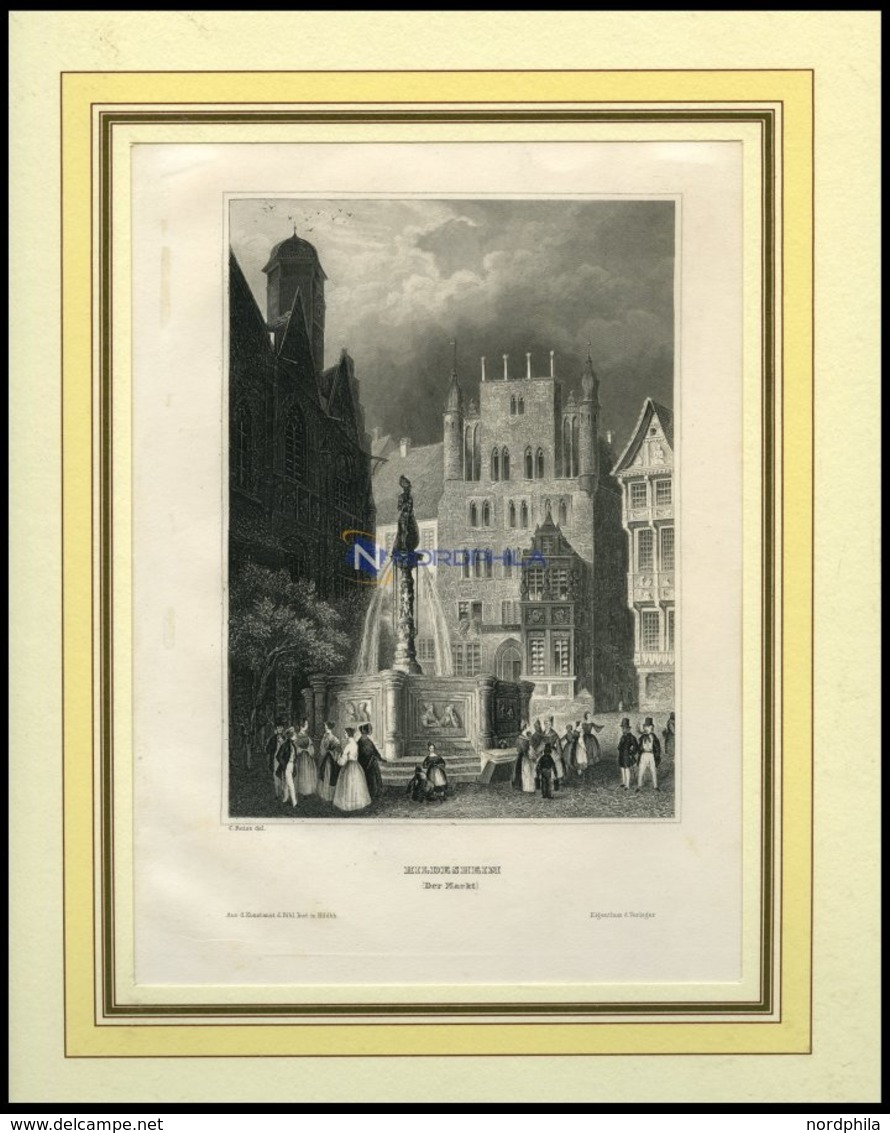 HILDESHEIM: Der Markt, Stahlstich Von B.I. Um 1840 - Lithographien