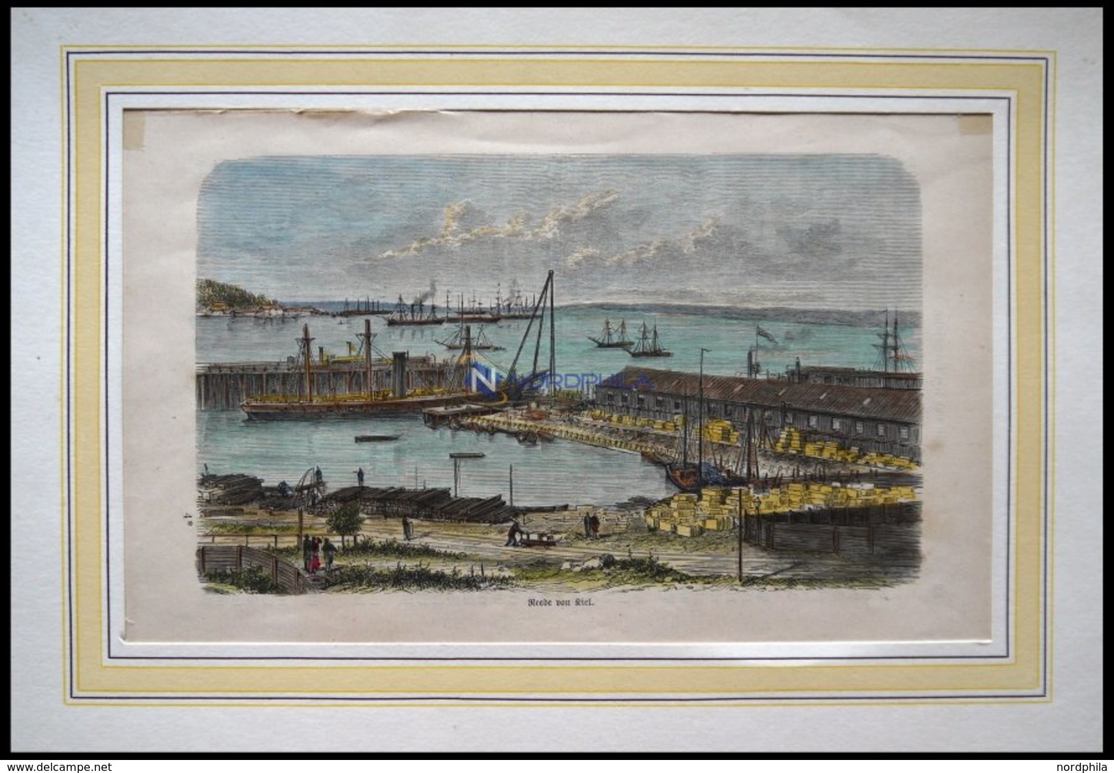 KIEL: Im Hafen, Kolorierter Holzstich Von G. Schönleber Von 1881 - Lithographien