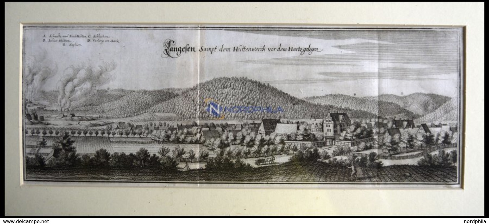 LANGESEN, Gesamtansicht, Kupferstich Von Merian Um 1645 - Lithographien