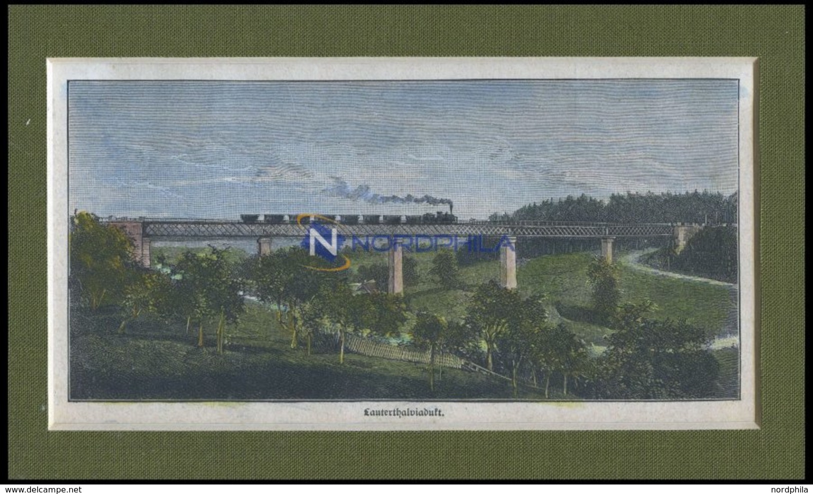 LAUTHERTAL: Eisenbahnbrücke, Kolorierter Holzstich Um 1880 - Lithographien