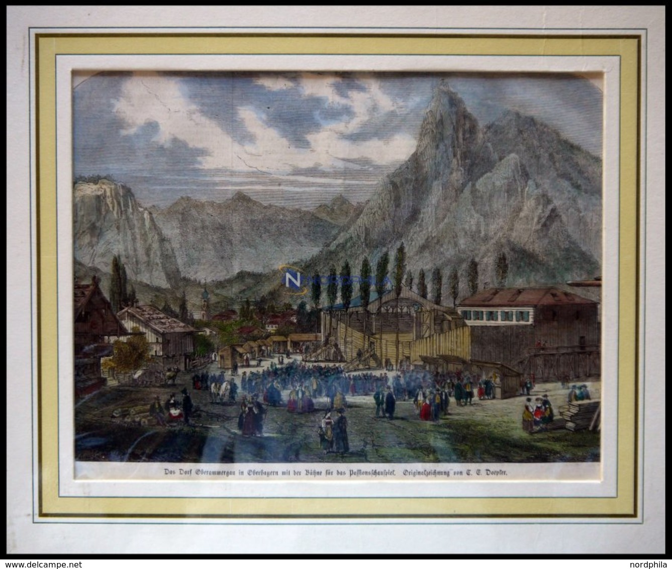 OBERAMMERGAU: Die Bühne Für Das Passionsschauspiel, Kolorierter Holzstich Nach Doepler Um 1880 - Lithographien