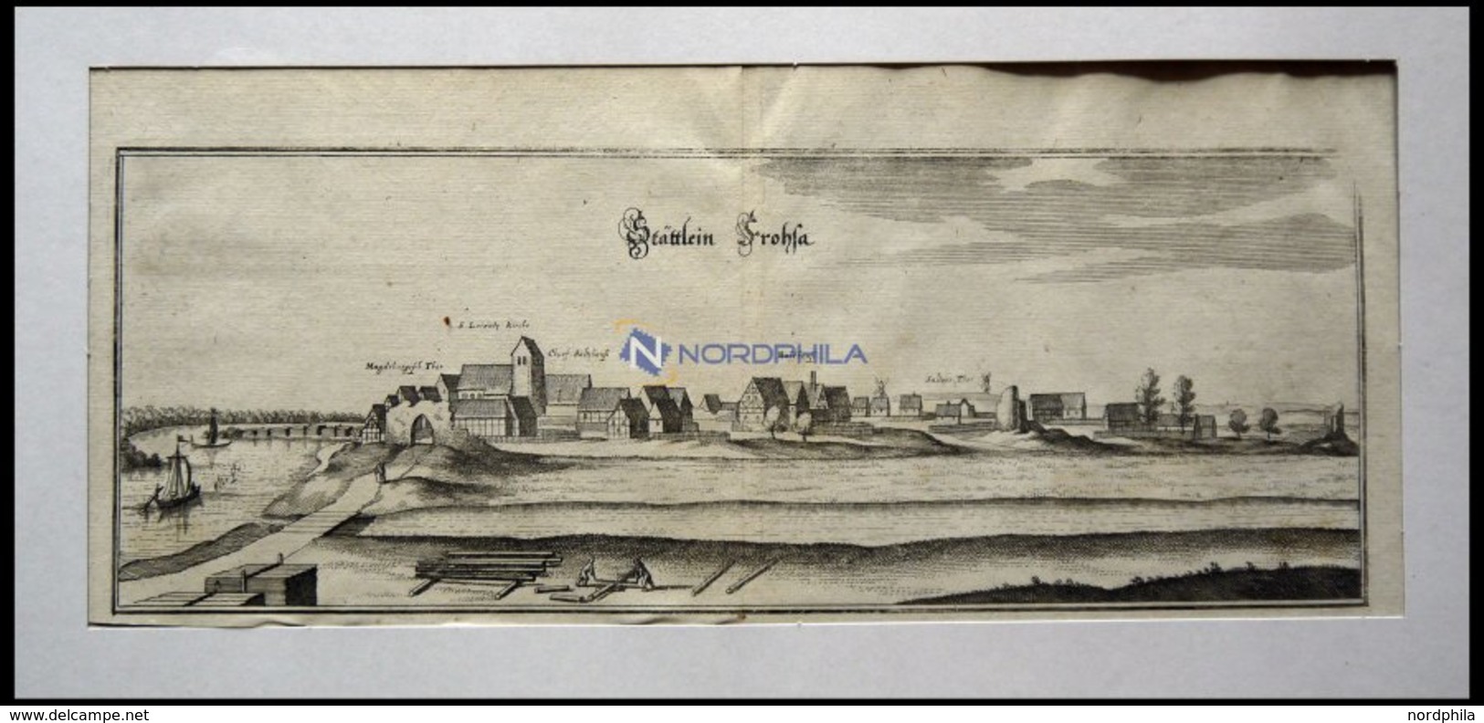 SCHÖNEBECK, Frohse An Der Elbe, Gesamtansicht, Kupferstich Von Merian Um 1645 - Lithographien
