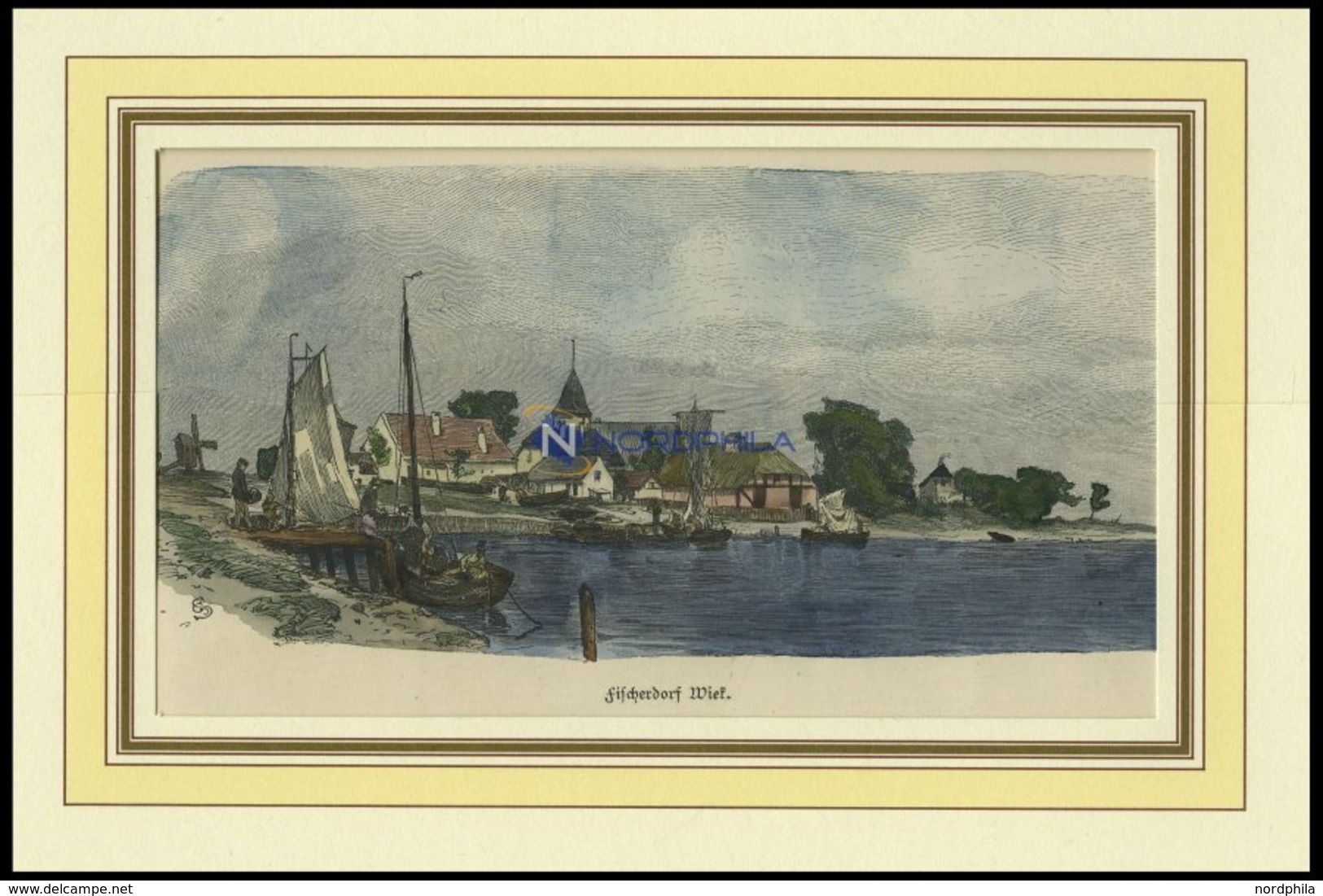 WIEK In MECKLENBURG, Gesamtansicht, Kolorierter Holzstich Von G. Schönleber Von 1881 - Lithographien