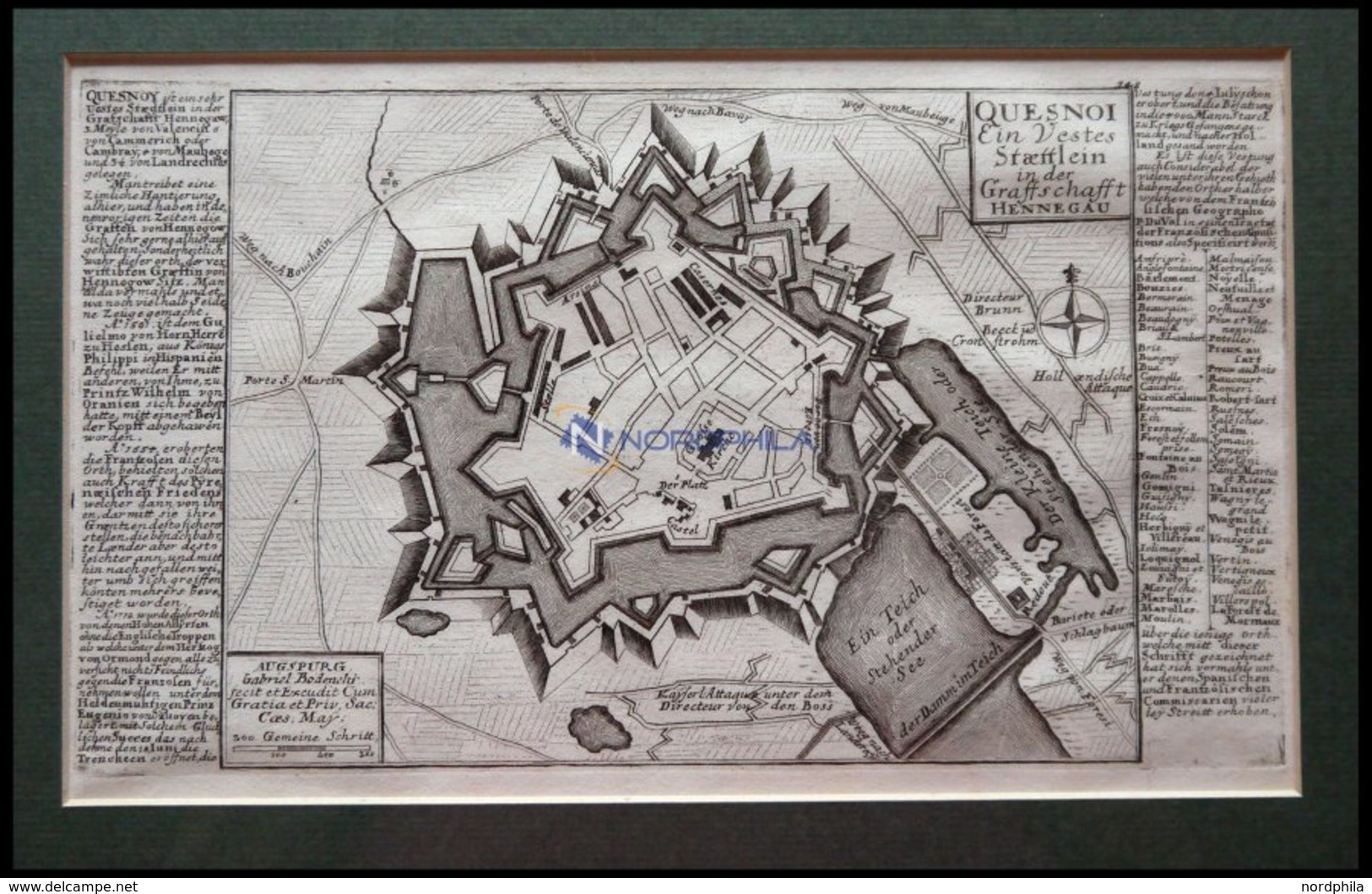 QUESNOY: Grafschaft Hennegau, Kupferstich-Plan Von Bodenehr Um 1720 - Litografia