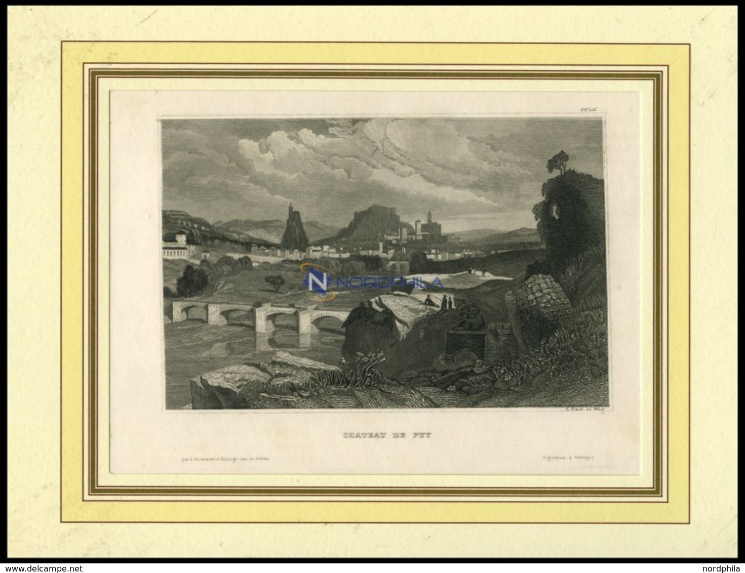 PUY, Gesamtansicht Mit Schloß, Stahlstich Von B.I. Um 1840 - Lithographien