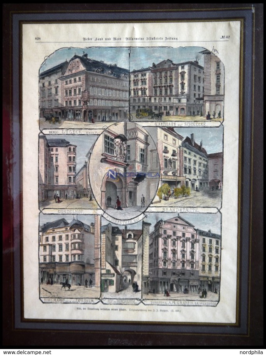 WIEN: Alte Häuser, 8 Ansichten Auf Einem Blatt, Kolorierter Holzstich Von Kirchner Um 1880 - Lithographien