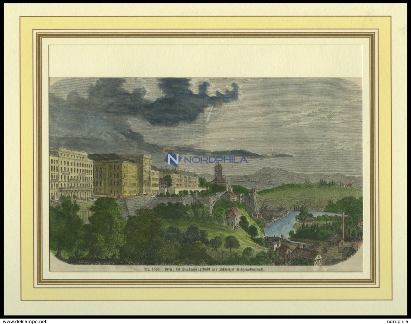 BERN, Teilansicht, Kolorierter Holzstich Von 1860 - Lithografieën