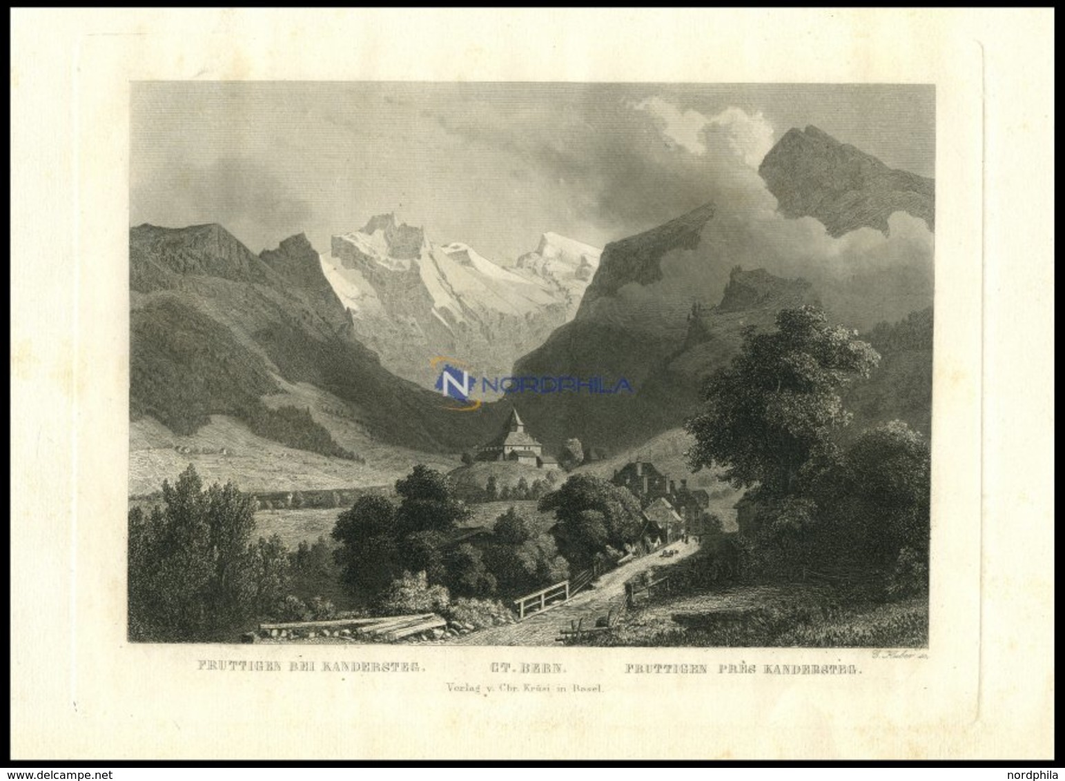 FRUTTIGEN B. KANDERSTEG, Gesamtansicht, Stahlstich Von Huber Um 1840 - Lithographies