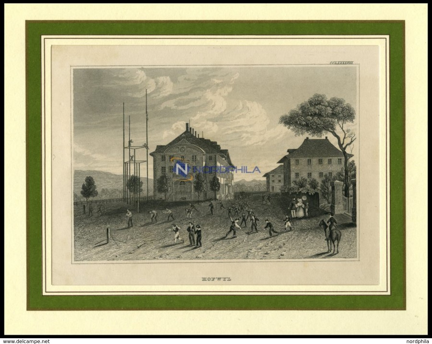 HOFWYL B. BERN: Teilansicht Mit Spielenden Kindern Im Vordergrund, Stahlstich Von B.I. Um 1840 - Lithographien