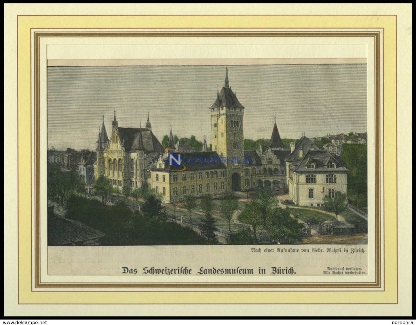 ZÜRICH: Das Landesmuseum, Kolorierter Holzstich Von 1898 - Lithographien