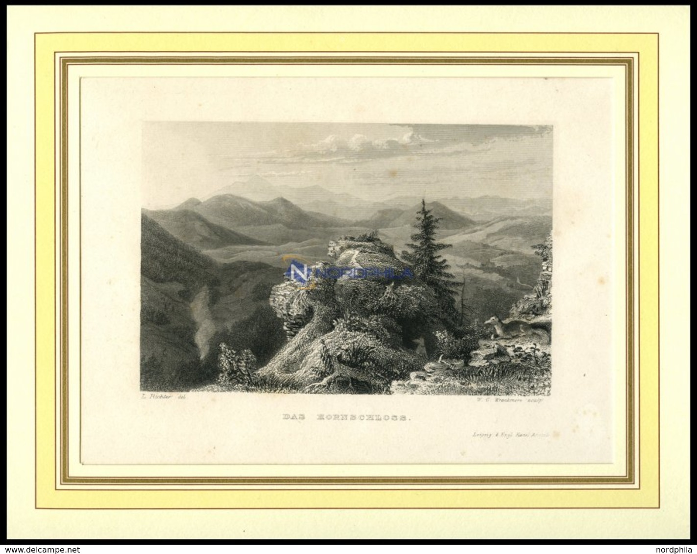 Das Hornschloss, Gebirge Mit Fuchs, Stahlstich Von Wrankmore, 19. Jh. - Lithographies