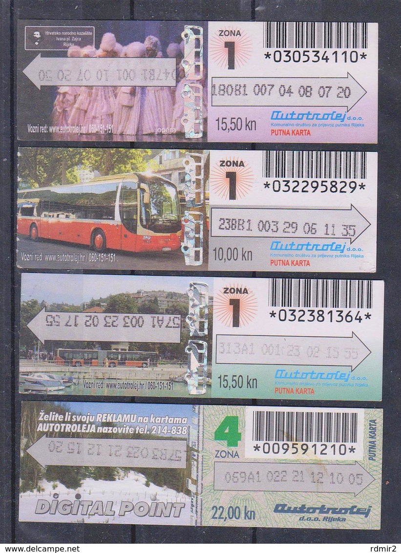 1350(4) RIJEKA Croatia- Croatie. Croacia. Croazia. Kroatien.- 4 Bus Tickets.. - Europa