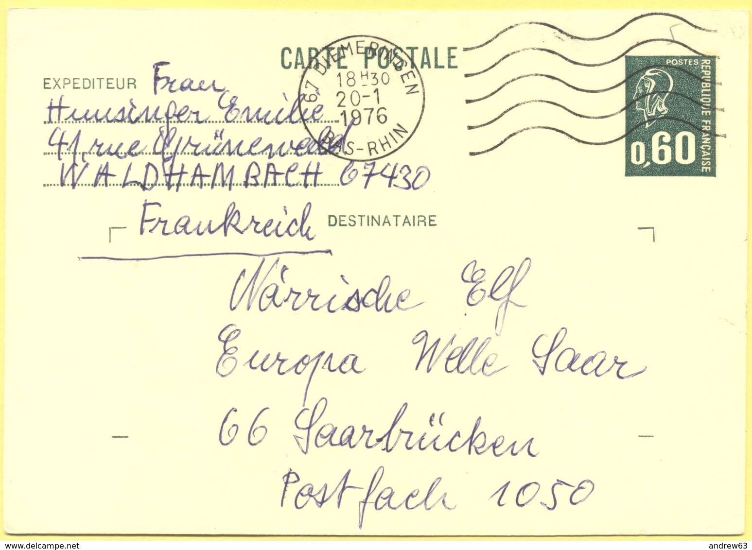 FRANCIA - France - 1976 - 0,60 Marianne De Béquet - Carte Postale - Intero Postale - Entier Postal - Postal Stationery - - Cartoline Postali E Su Commissione Privata TSC (ante 1995)