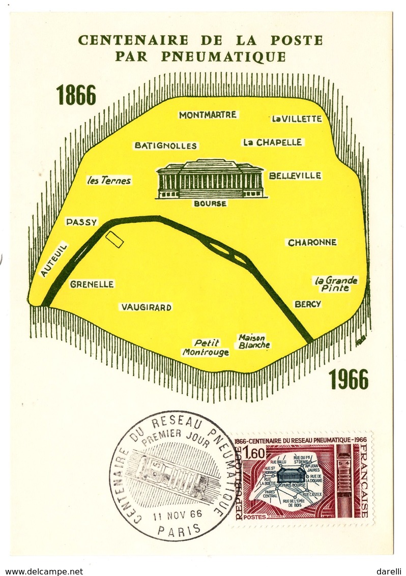 Carte Maximum 1966 - Centenaire Du Réseau Pneumatique YT 1498 - Paris - 1960-1969