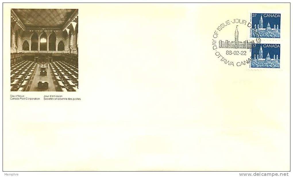 1988   Monochrome Parliament 37¢ Coil Sc 1194  Strip Of 2 - 1981-1990
