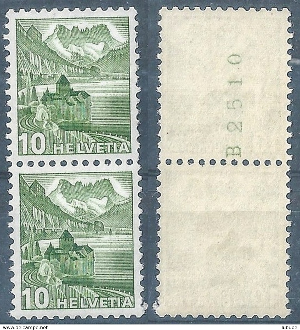 Chillon 286RM, 10 Rp.grün  (mit Kontrollnummer)         1949 - Coil Stamps