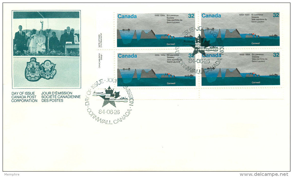 1984  St Lawrence Seaway  Map     Sc 1015   Plate Block  Of 4 - 1981-1990