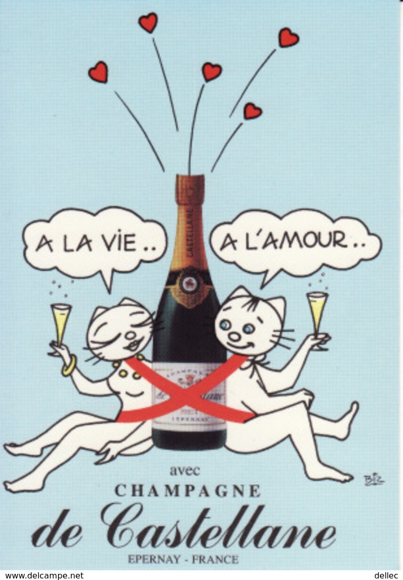 ILL. BIZZ - LOT DE 4 CP - PUB CHAMPAGNE " DE CASTELLANE " - - Chats