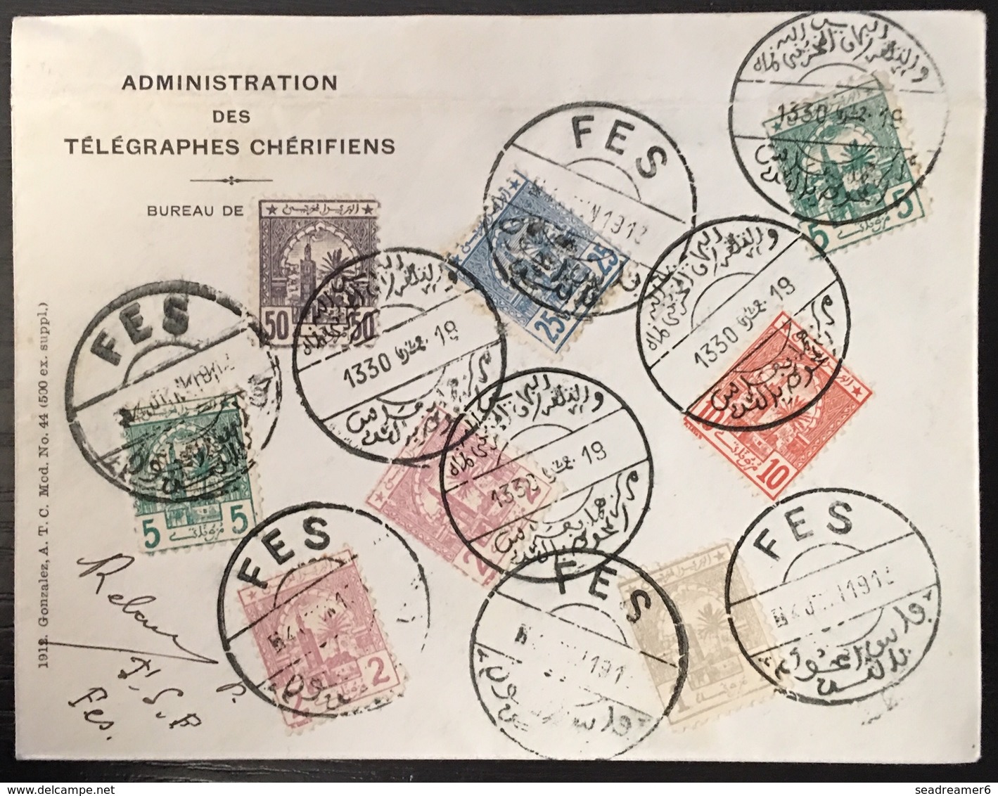 LETTRE Officielle Avec Toutes L'émission Des Postes Cherifiennes De 1912 N°27 à 32 Numérotée N°44 Sur 500 - Locals & Carriers