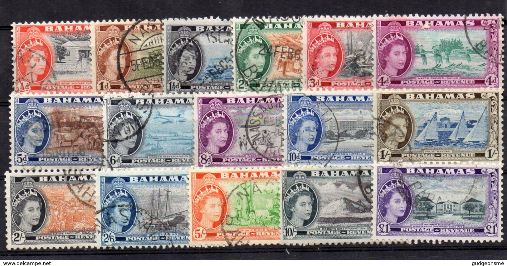 1954 Elizabeth Issue Set 16 Values Used - 1859-1963 Crown Colony