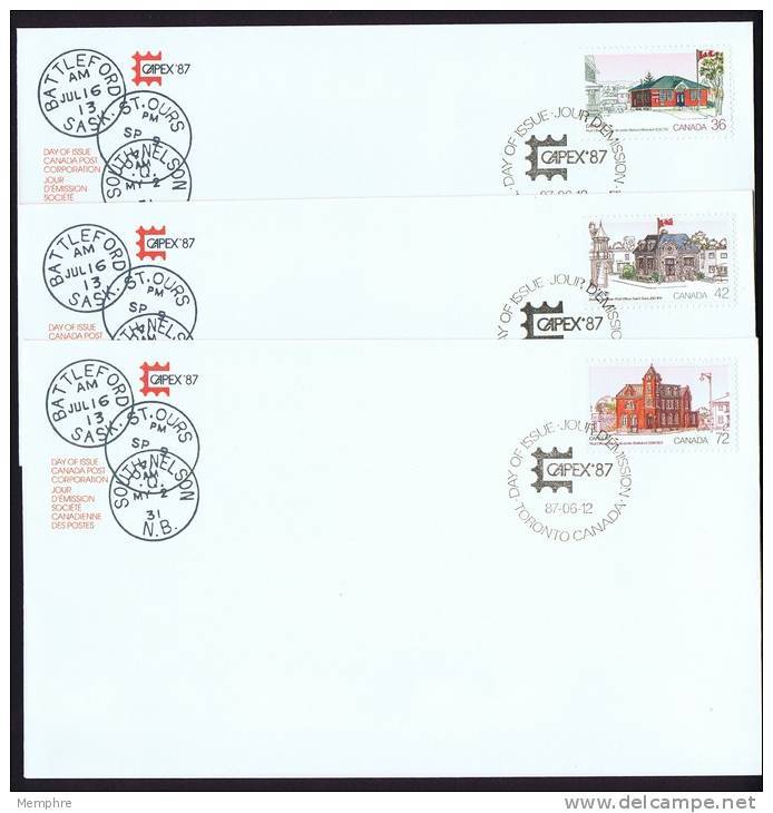 1987    CAPEX 87  Old Post Offices  Sc 1123-5  Singles On 3 FDCs - 1981-1990