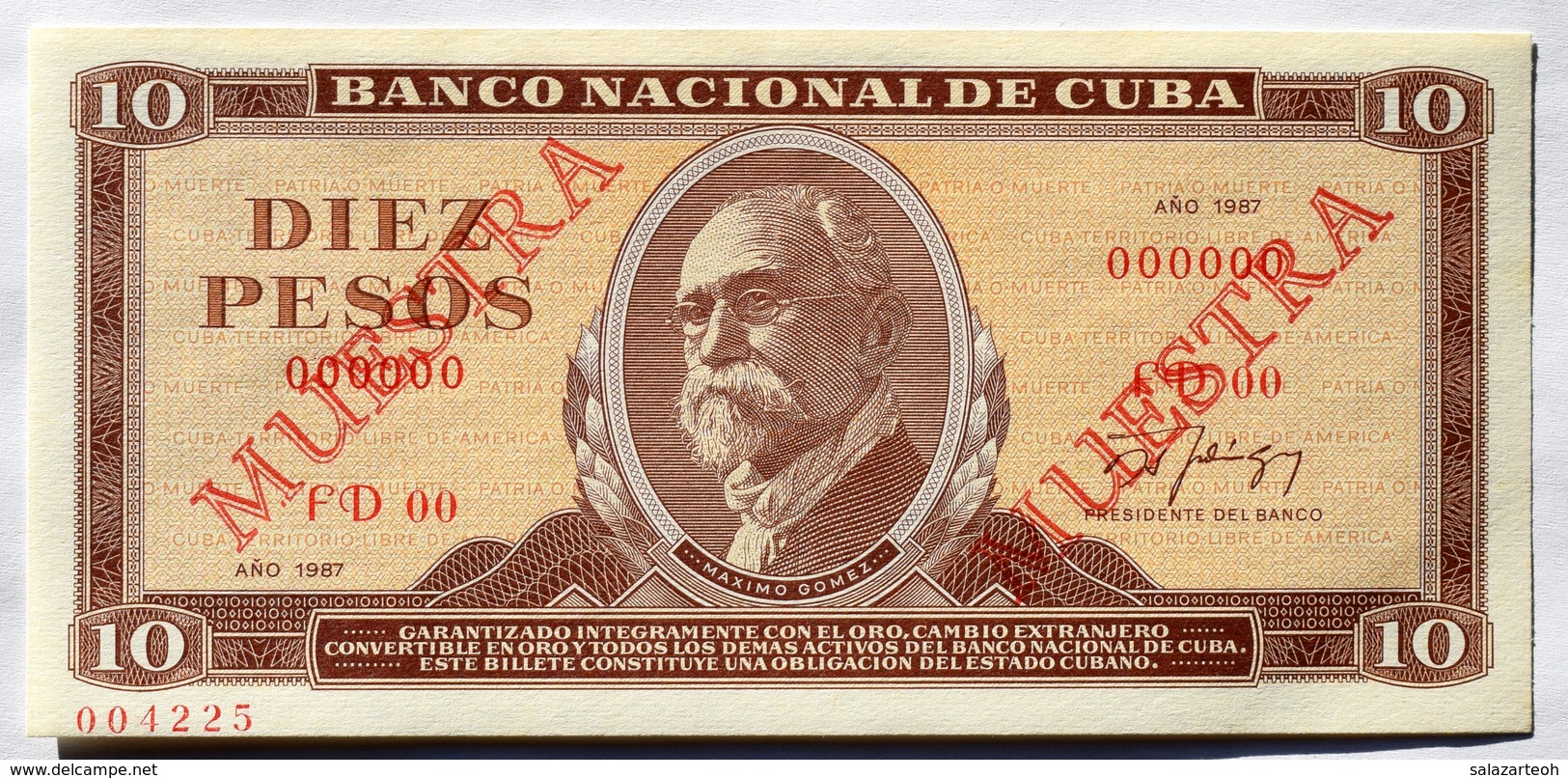 Billete MUESTRA De CUBA 1987, (SPECIMEN), De DIEZ PESOS, Crispy Gem-UNC. últimos Años De Este Diseño. - Cuba