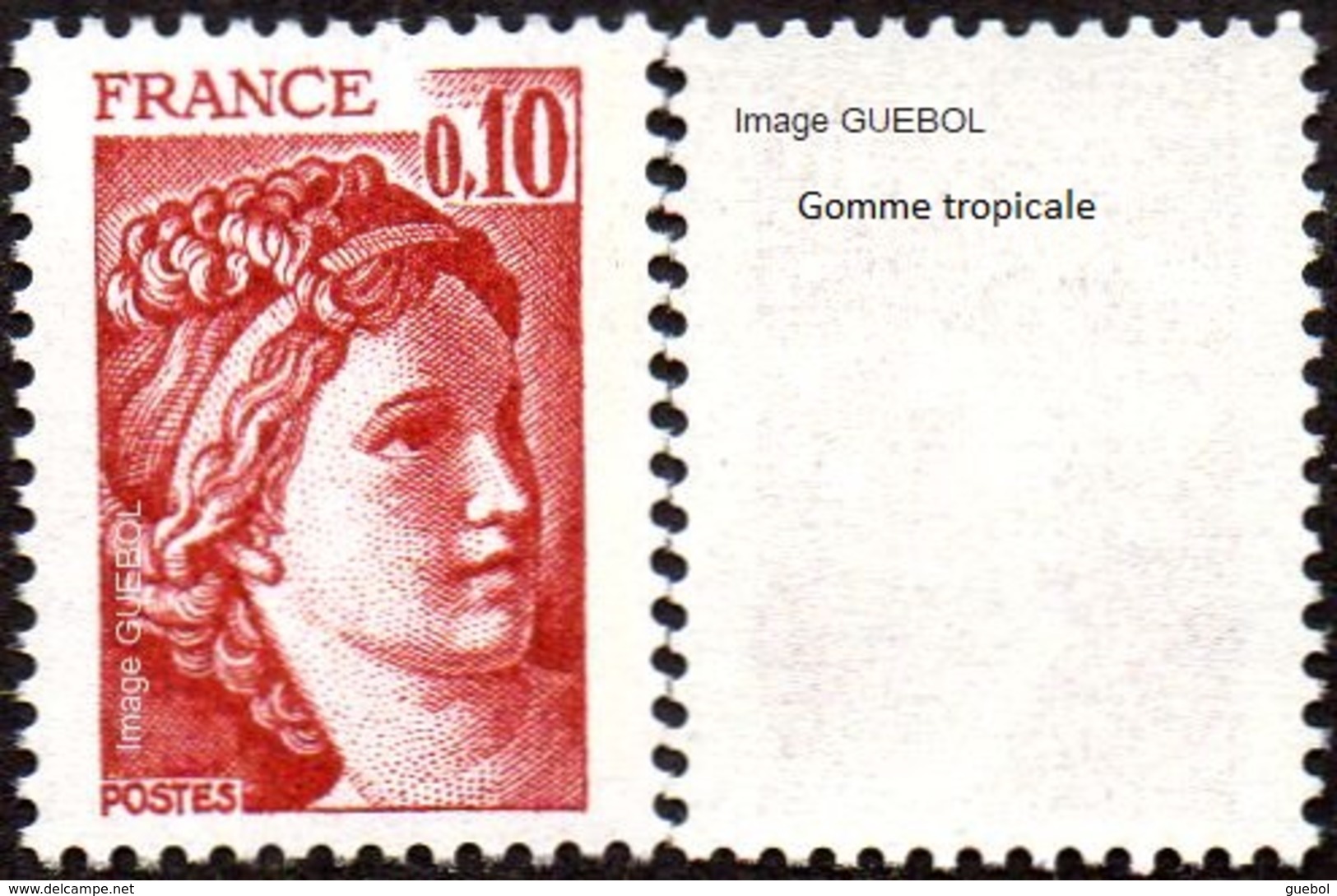 France Sabine De Gandon N° 1965,a ** Variété Du 0.10fr Rouge Brun -> Gomme Tropicale - 1977-1981 Sabine De Gandon
