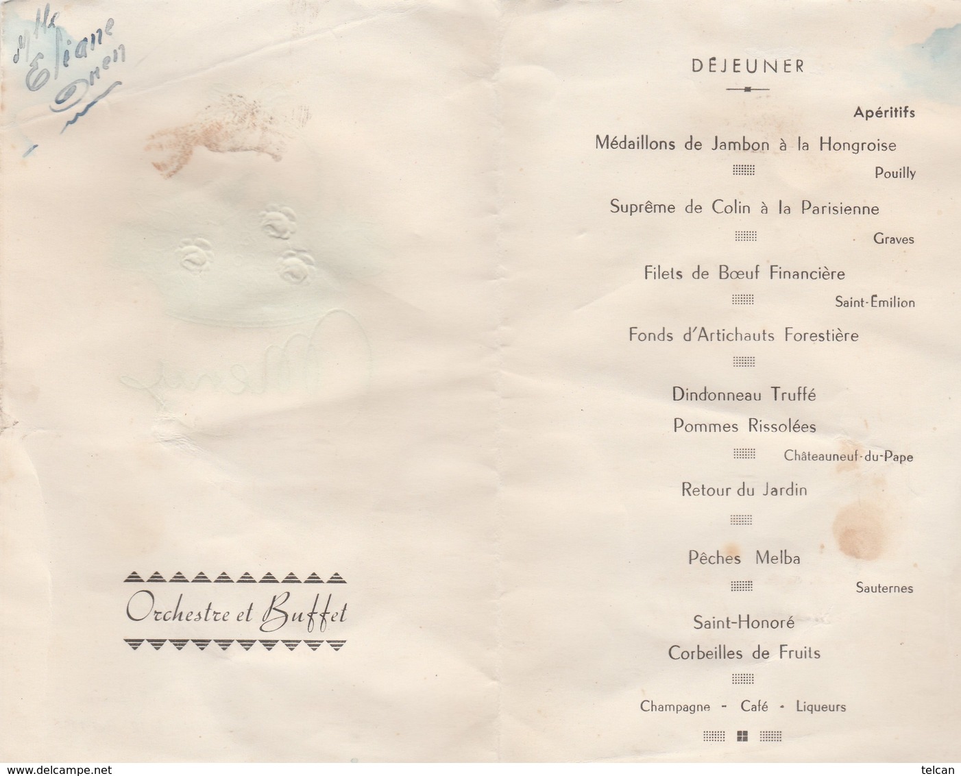 MENU DE MARIAGE A LANDEBIA 12.05.1951 - Menus