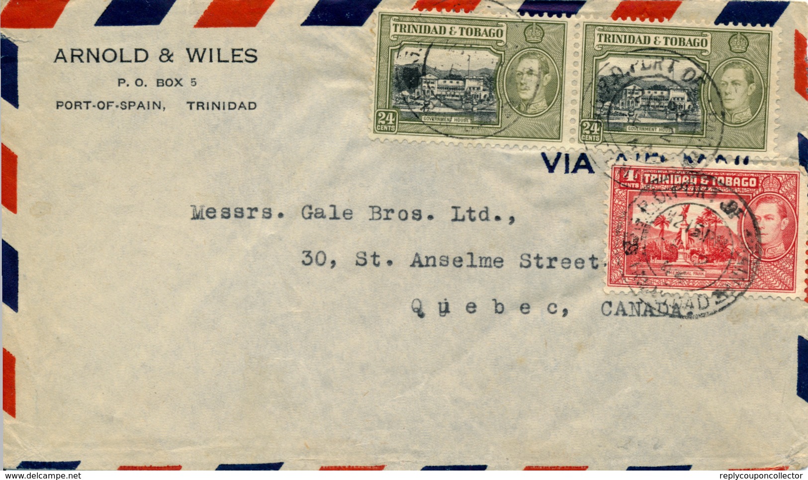 Trinidad & Tobago / PORT-of-SPAIN   - 1944  ,  Brief Nach Quebec / CA - Trinidad & Tobago (1962-...)