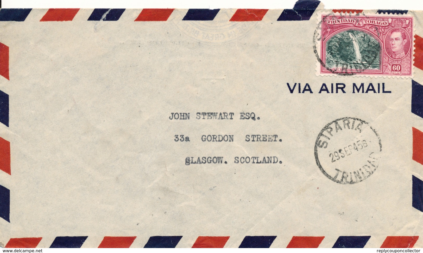 Trinidad & Tobago / SIPARIA  -  1945 , Brief Nach Glasgow / GB - Trinidad & Tobago (1962-...)