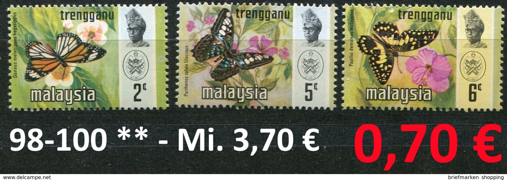 Malaysia - Trengganu - Michel 98-100 - ** Mnh Neuf Postfris - Schmetterlinge Butterflies Papillons - Malaysia (1964-...)