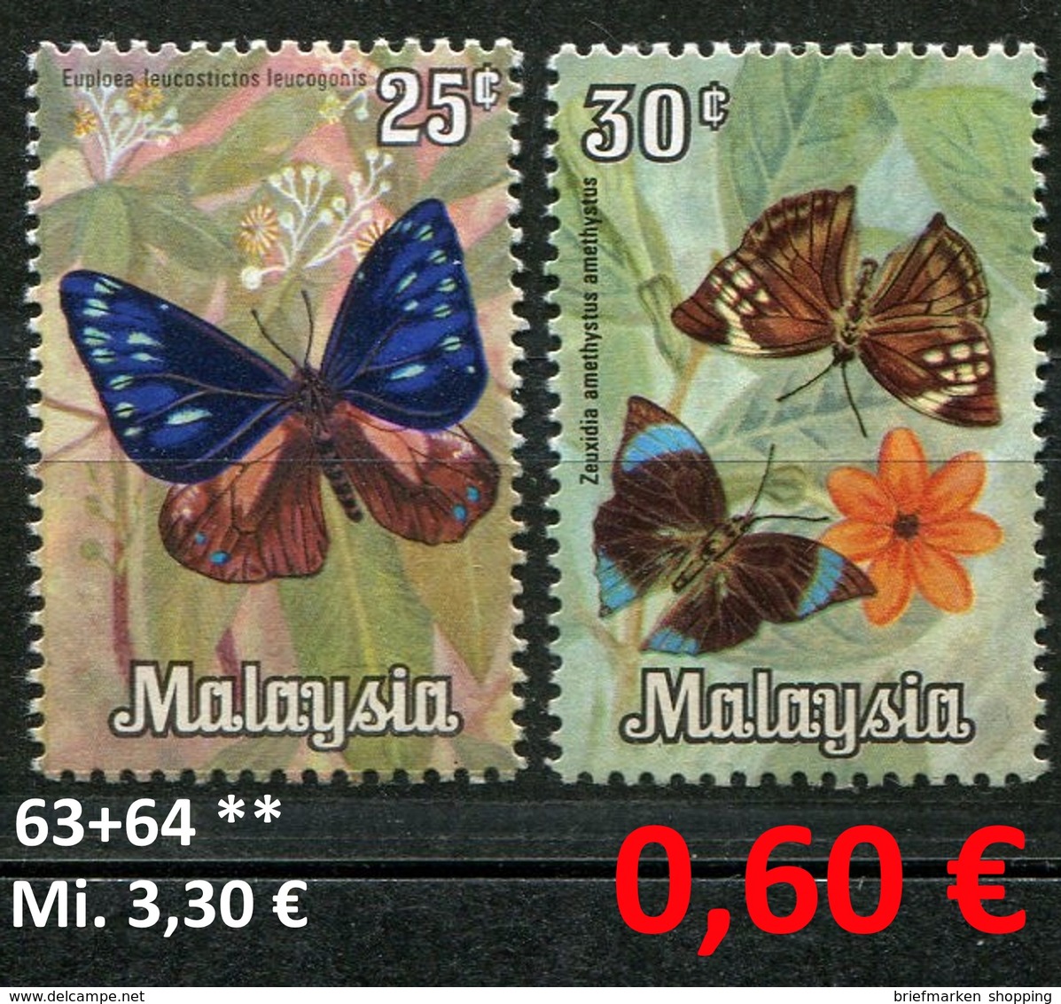 Malaysia - Michel 63 + 64 - ** Mnh Neuf Postfris - Schmetterlinge Butterflies Papillons - Malaysia (1964-...)